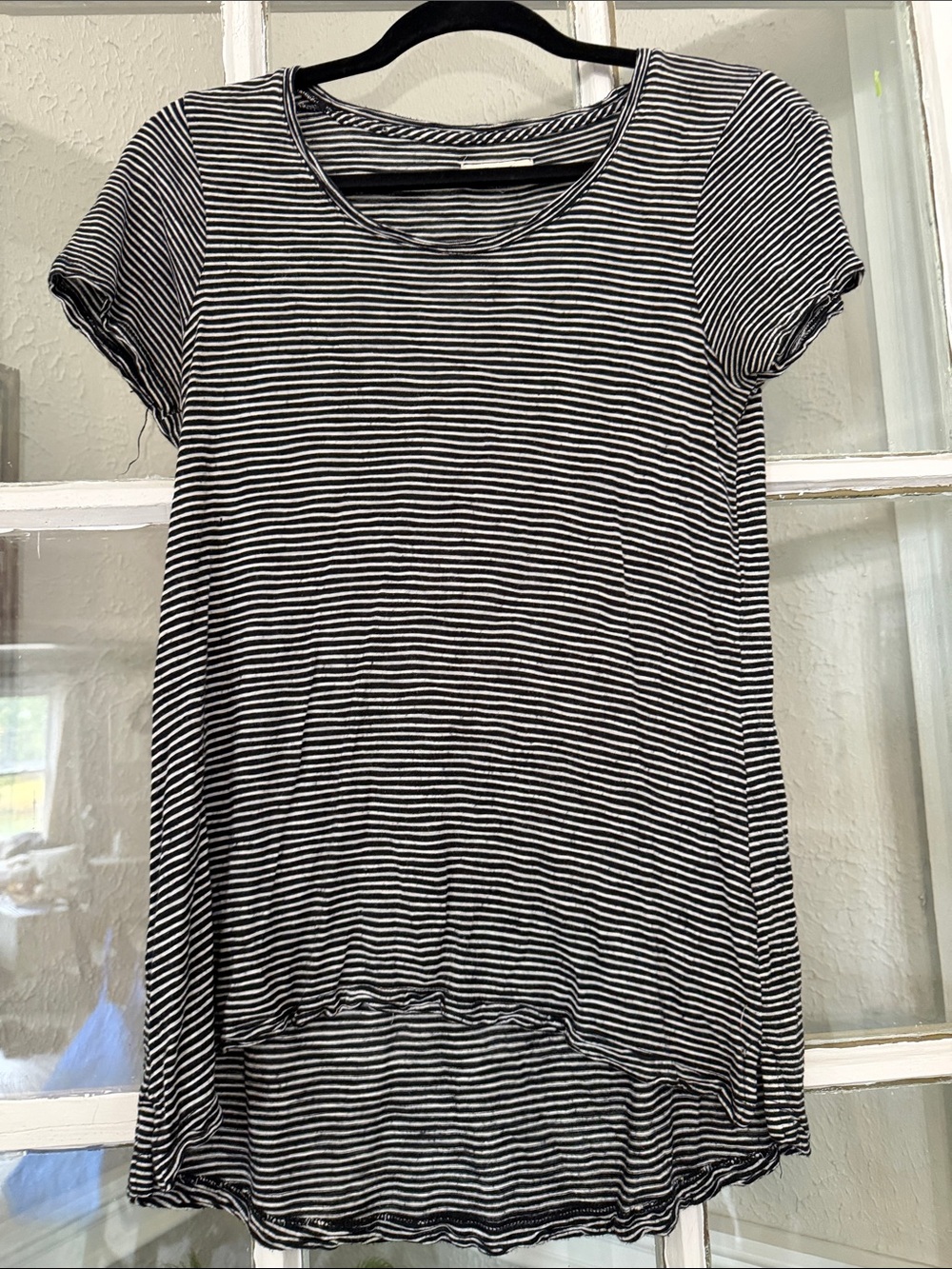 Madewell Black & White Striped Short Sleeve high low shirt